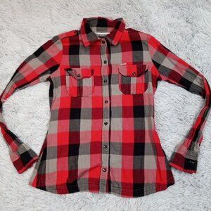 Sims Snowboarding Womens Shirt Red S Plaid Button Up Casual Pockets Comfort Logo